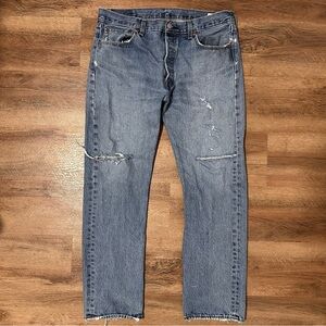 Levi's Jeans Mens 34x30 Blue 501 Medium Wash Ripped Knee Cotton Denim Pants